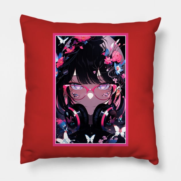 Aesthetic Anime Girl Pink Rosa Black | Quality Aesthetic Anime Design | Chibi Manga Anime Art Pillow by AlNoah