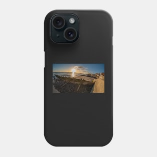 Fisheye view of wooden groynes on Cromer beach at sunrise Phone Case