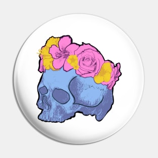 Blue skull with Yellow and Pink Flower Crown Pin