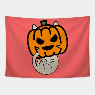 Smiling Pumpkin Mask Cat Tapestry