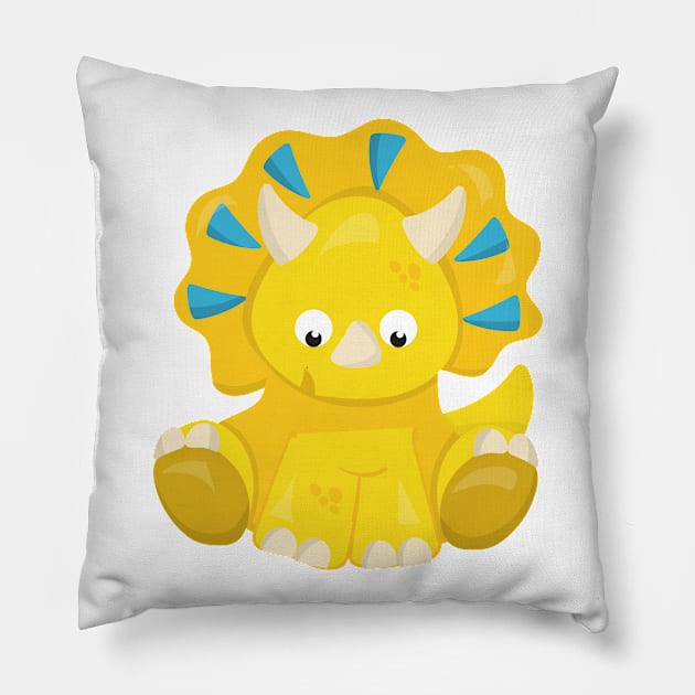 Cute Dinosaur, Baby Dinosaur, Dino, Triceratops Pillow by Jelena Dunčević