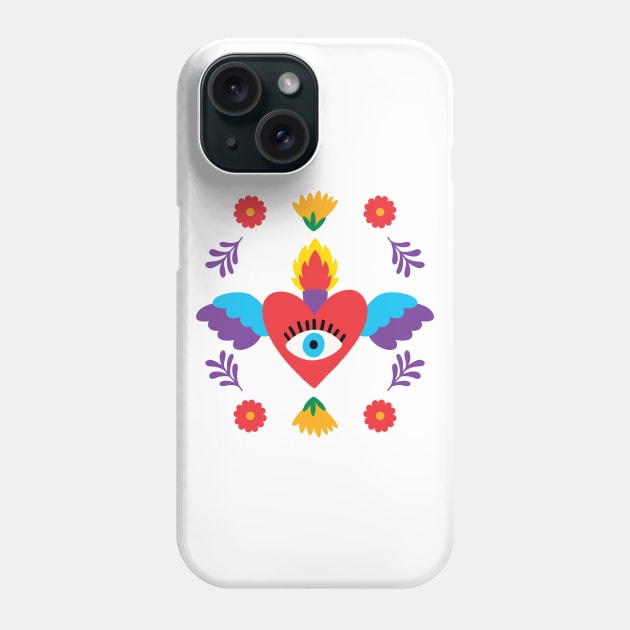 Mexican Otomi Sacred Heart Phone Case by Inogitna Designs