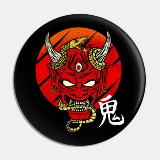 Japanese Occult Demon Mask Devil Oni Harajuku T-Shirt Pin