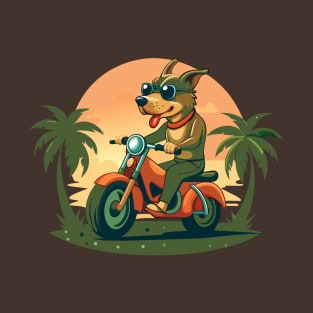 dog riding motorcycle in beach T-Shirt