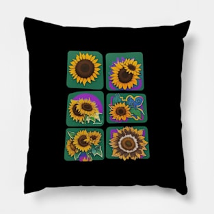 Sunflower Flora Positive Minimalist Vintage Retro Pillow