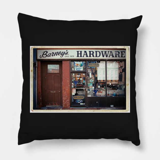 Barney's Hardware - New York City Store Sign Kodachrome Postcards Pillow by Reinvention