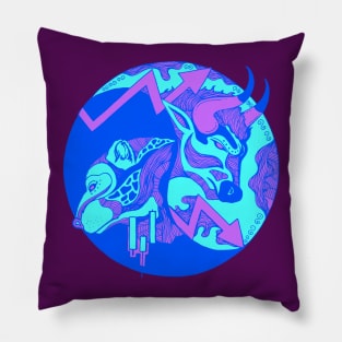 Blue Bull and Bear Pillow