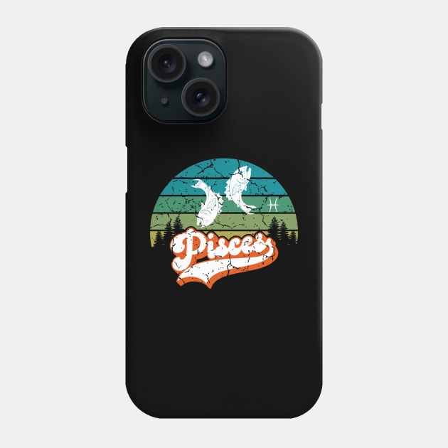 Pisces Zodiac Sign - Distressed Retro Sunset Phone Case by NoNameBoy