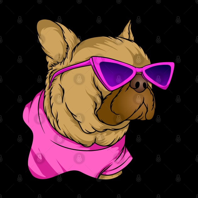 Funny 90s Vibe Pug Wearing Pink Sunglasses Vintage Pug Lover Gift by BadDesignCo