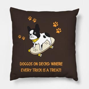 Doggos on Decks: Where Every Trick is a Treat! Skate Pillow