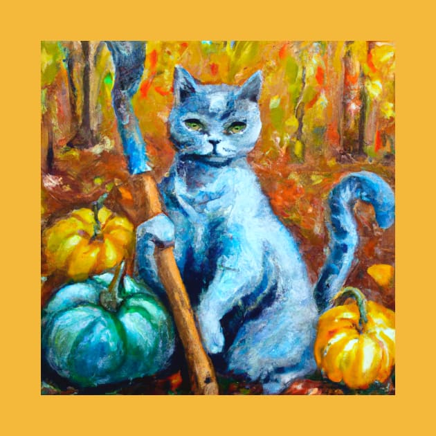 Blue Cat is Tending to the Pumpkin Harvest by Star Scrunch