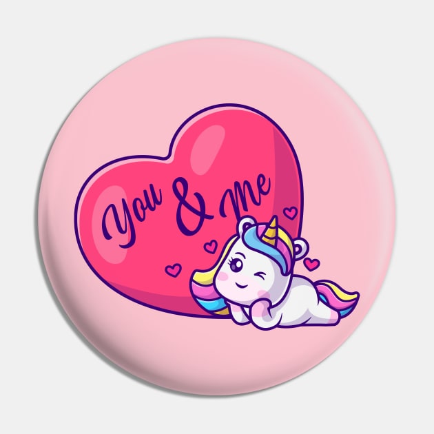 Cute Unicorn With Love Heart Cartoon Pin by Catalyst Labs