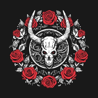 Western Country Music Girl Red Roses Bull Skull T-Shirt