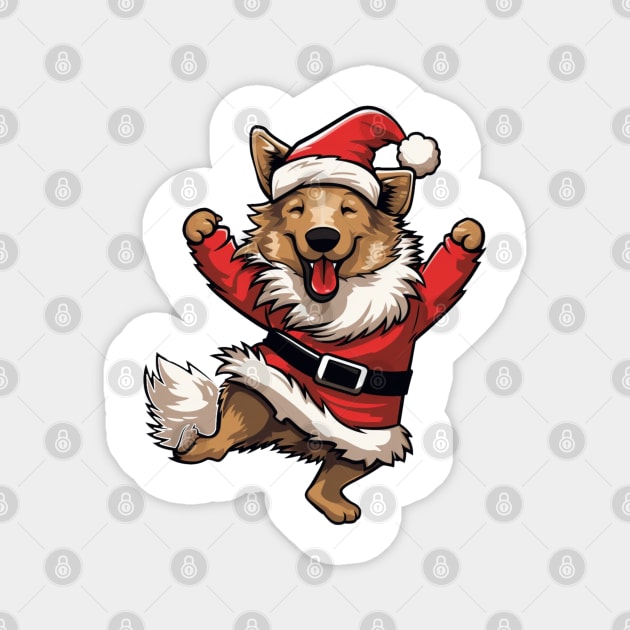 Cartoon Christmas Shetland Sheepdog Dancing Magnet by Chromatic Fusion Studio