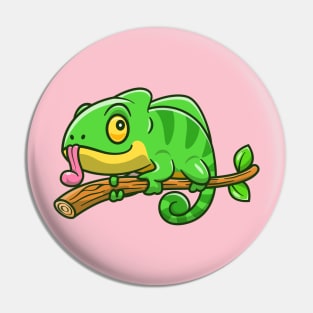 Cute Chameleon On The Tree Cartoon Pin