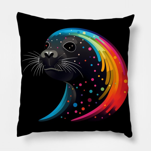 Seal Lover Colorful Rainbow Wave Animals Black Pillow by Sports Stars ⭐⭐⭐⭐⭐