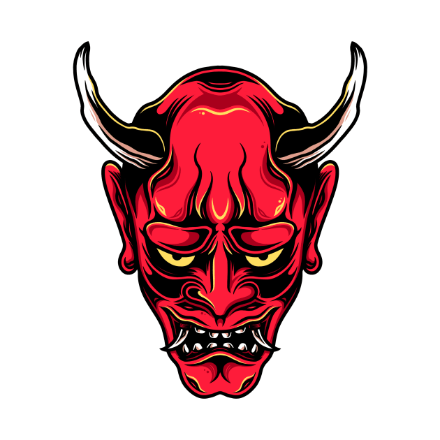 Japanese Oni Mask Tattoo Design by Alundrart