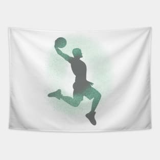 Basketball Player Dunking Sprayed Green White Tapestry