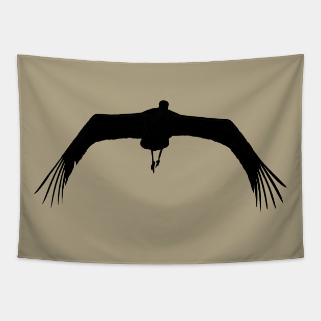 White Stork (Ciconia ciconia) Bird Wings Flapping Silhouette Tapestry by taiche