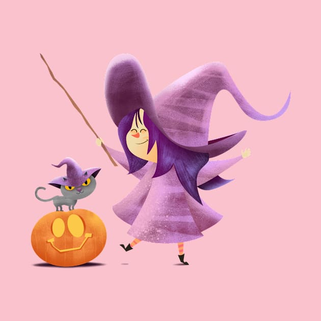 Little witch with her cat by pencildog