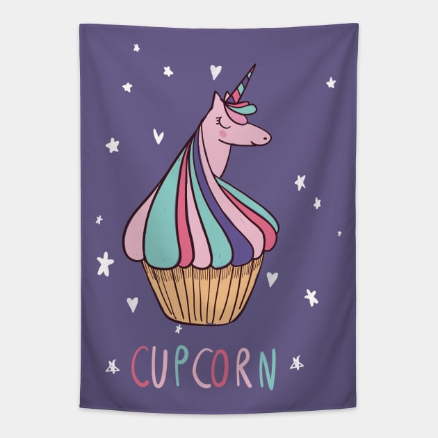 Unicorn Plus A Cupcake Makes A Cupcorn Tapestry by LittleBunnySunshine