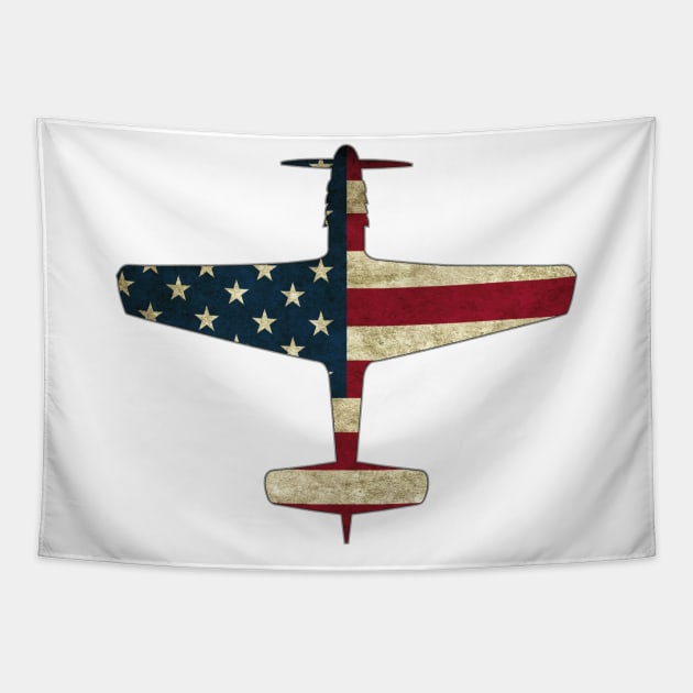 Patriotic Veteran P 51 Mustang Fighter Warbird Plane US Flag Tapestry by stearman