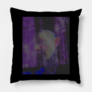 Portrait, digital collage and special processing. Masterpiece. Man looking to car window, reflection. Dim. To exist. Pillow