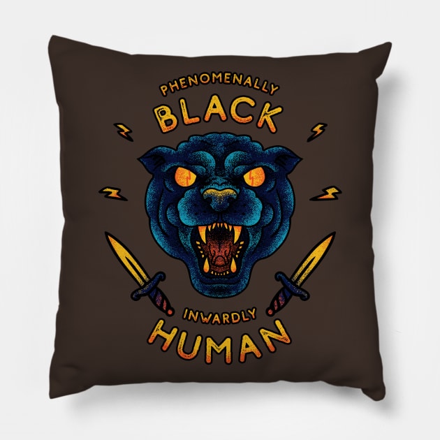 Phenomenally Black Inwardly Human | Black Panther Party | Black Owned BLM Black Lives Matter| Black Panthers |Tattoo Style Logo Pillow by anycolordesigns