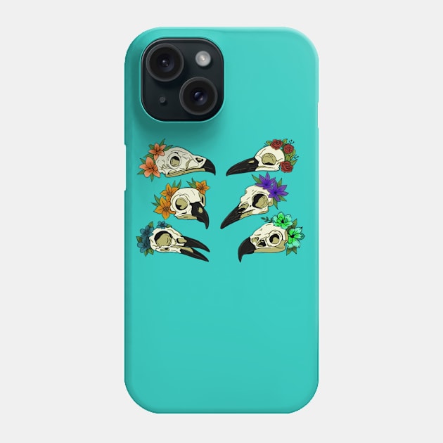 Crows skull with flowers Phone Case by WOODDIOS