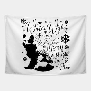 Warm Wishes Holiday Snow Fox in Dark Font Tapestry