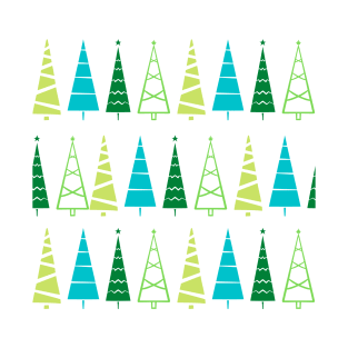 MidMod Teal & Green Christmas Trees T-Shirt