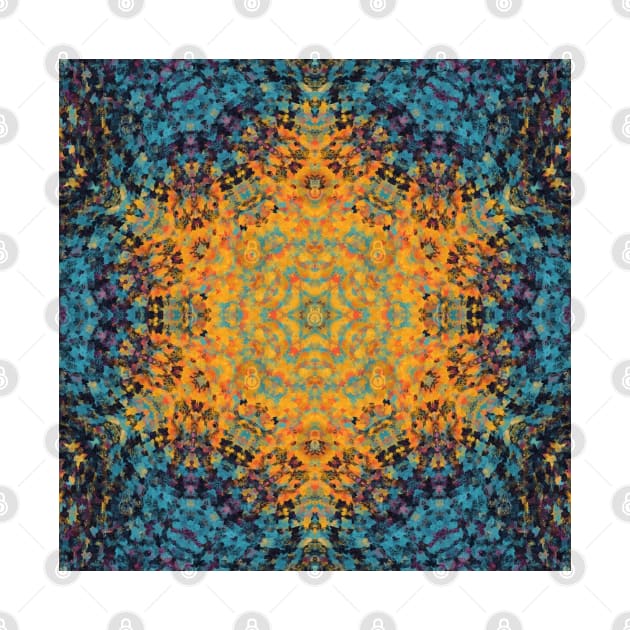 Digital Mandala Yellow Blue and Red by WormholeOrbital