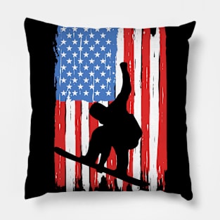 American Flag Snowboarding Graphic Pillow