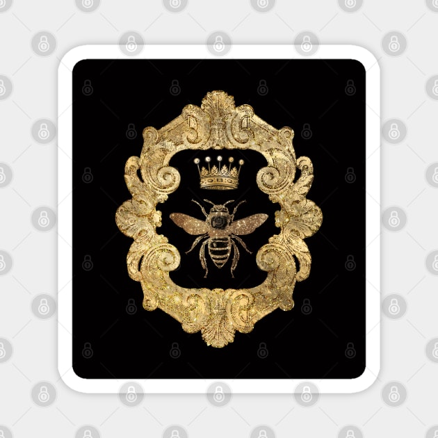 Golden Bee Framed Black Background Magnet by Whimsical Splendours