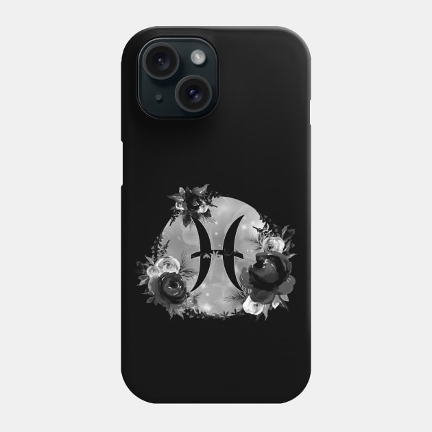 Pisces Zodiac Horoscope Gothic Black Floral Monogram Phone Case by bumblefuzzies