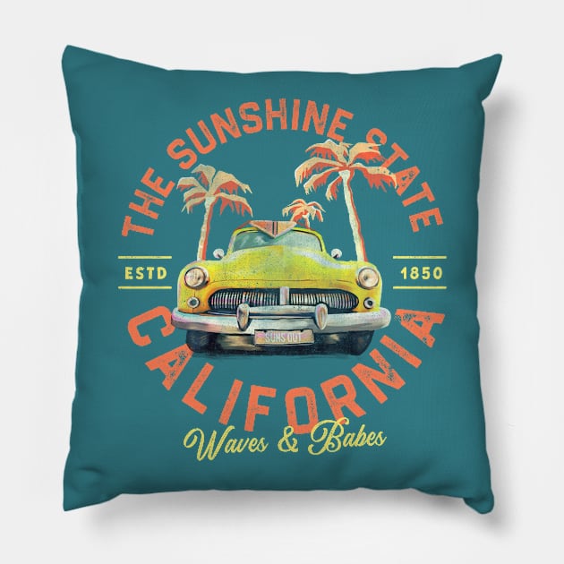 Cool Vintage Summer California Surfing & Travel Art Pillow by The Whiskey Ginger