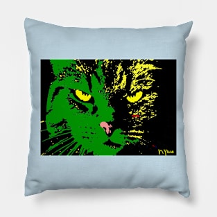 ANGRY CAT POP ART - GREEN YELLOW BLACK Pillow
