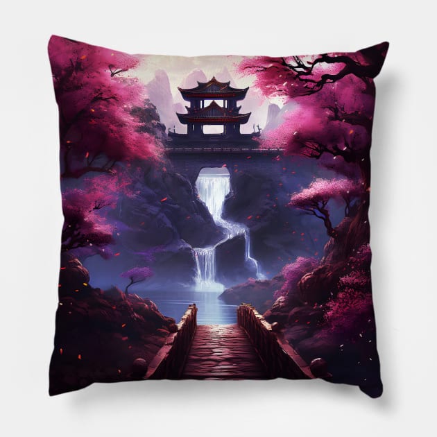 Cherry Blossom Landscape Scenery Japanese Art Pillow by Art-Jiyuu