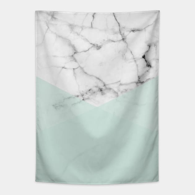 Real White Marble Half Mint Green Shapes Tapestry by fivemmPaper