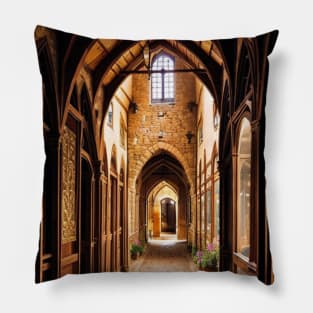 Alleyway in a Medieval Towne - Realistic Render Pillow