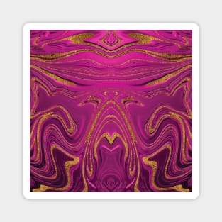 Abstract Symmetrical Pink Pattern With Glittering Golden Elements Magnet