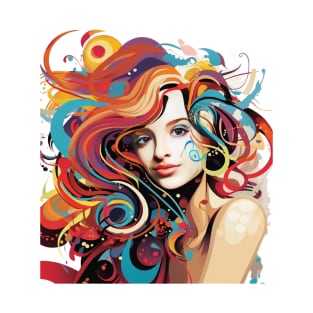 Colorful Woman in Abstract: HD Art Free Download with Liquid Emulsion Technique T-Shirt