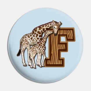 Mom and Baby Giraffe Monogram F Pin