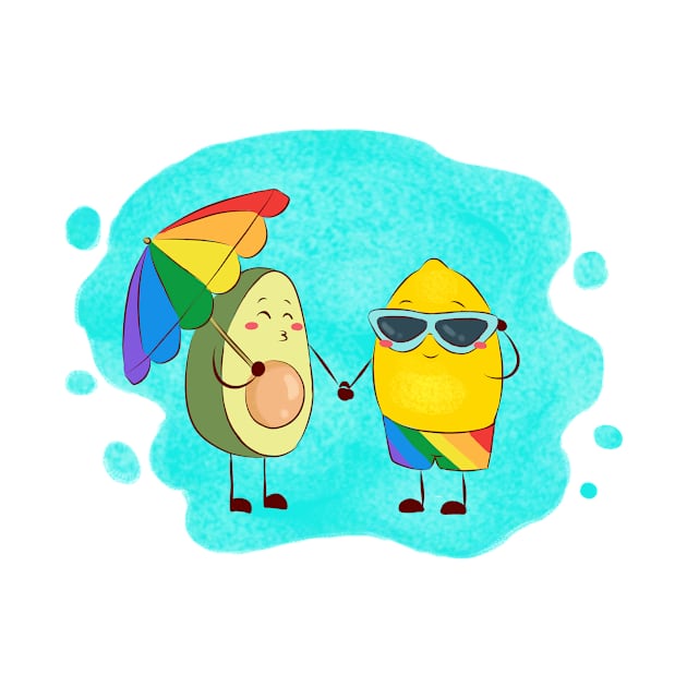 Avocado and lemon lgtbiq couple on the beach by CintiaSand
