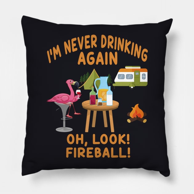 I M Never Drinking Again Oh Look Fireball Pillow by Cristian Torres