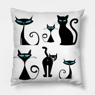 Crazy Cats Pattern in Black Pillow