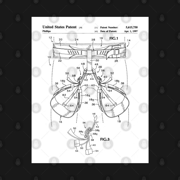 Rock Climbing Harness Patent - Rock Climber Art - Black And White by patentpress