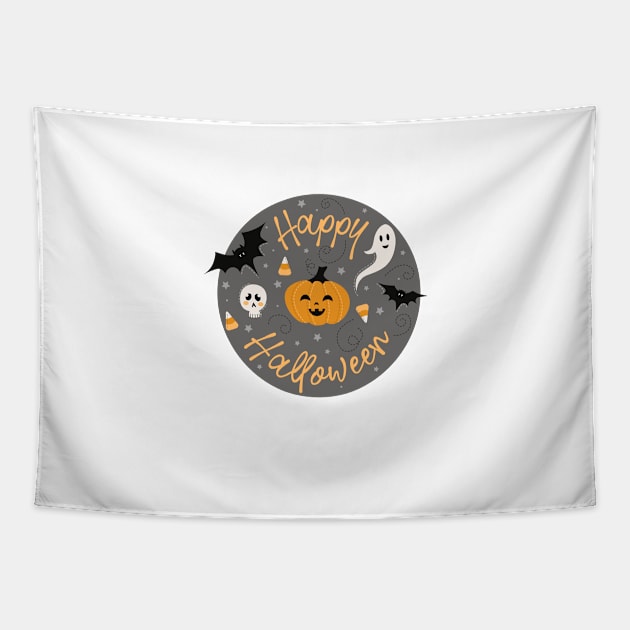 Pumpkin Party on Gray Tapestry by latheandquill