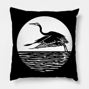 Great Blue Heron Flying in front of Sun Pillow