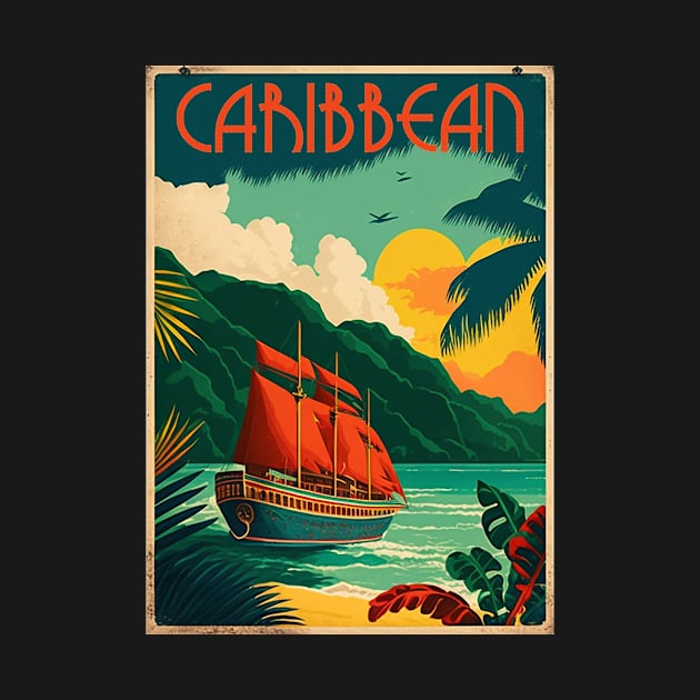 Caribbean Coastline Vintage Travel Art Poster by OldTravelArt